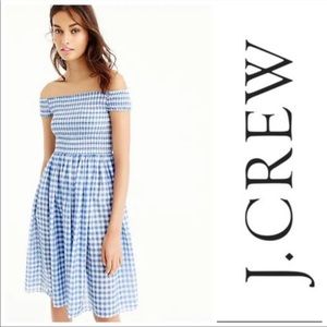 J Crew Smocked Gingham Blue Dress